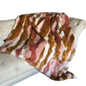 ANTHROPOLOGIE Fauna Faux Fur Throw Black Pink Brown Cream Retro Chic
